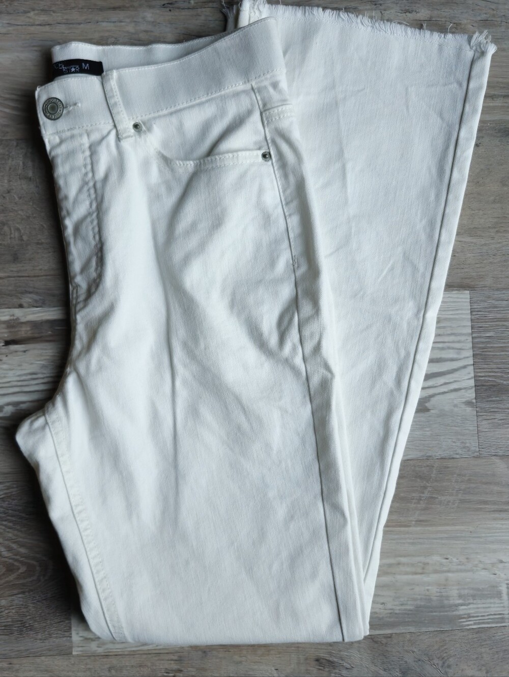 Stitch Star White Raw Hem Flare Jeans Women's Size M 29x30 Stretch Denim